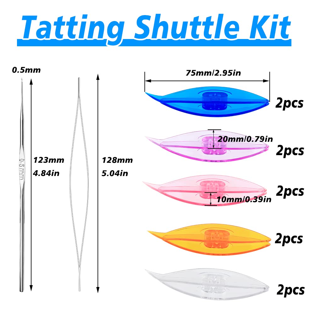 BUTUZE Tatting Shuttle Kit, 10 PCS Plastic Tatting Shuttle with Beading Needles Crochet Hooks Knitting Needles Big Eye Needles Tatting Needles for BUTUZE