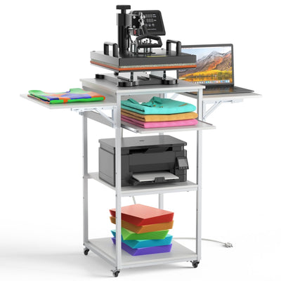 Crafit 4 Tier Heat Press Table with Pull-Out Tray, Foldable Movable Heat Press Stand with Charging Station for Heat Transfer Machine, Sublimation