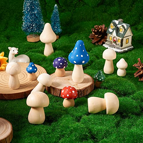 KISSITTY 30pcs Wood Mushrooms Unfinished Wooden Mushroom Craft Figures Embellishments Decorations for Home Garden Miniature Ornaments Decor Painting KISSITTY