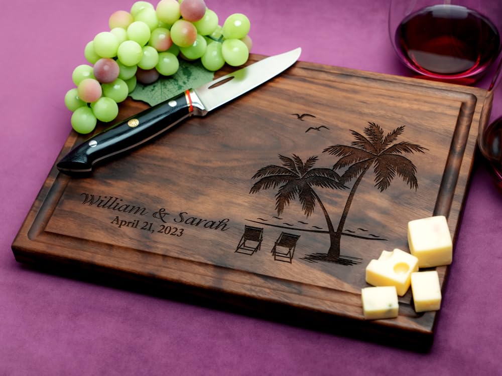 Straga Personalized Cutting Boards | Handmade Wood Engraved Charcuterie | Custom Wedding, Anniversary, Birthday Gift for Couples, Beach Lovers, Straga