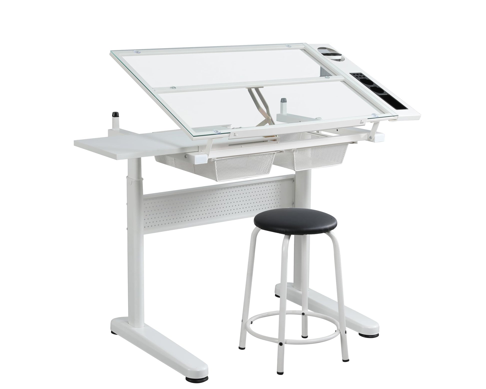 Olela Drafting Desk, Height Adjustable Drafting Table Versatile Art Craft Artists Paintings Storage Work Station with Tilting Temped Glasses Tabletop - WoodArtSupply