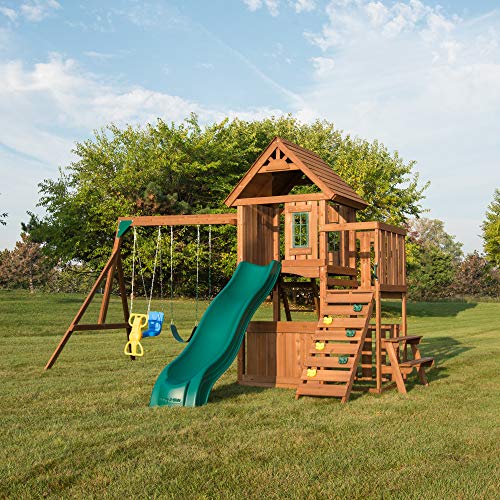 Swing-N-Slide WS 8348 Tioga Fort Swing Set, Wood - WoodArtSupply