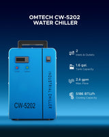 OMTech 6L Dual Industrial Water Chiller 0.9hp 3.2gpm 2 Inlets & Outlets Powerful Water Cooling System CW-5202 Water Cooler to Chill Two 60W 70W 80W OMTech