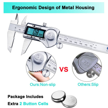 Kynup Digital Caliper, Calipers 6 Inch Measuring Tool with Stainless Steel, IP54 Splash Proof Protection Design, Easy Switch from Inch Metric - WoodArtSupply