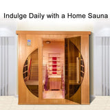 iDOTODO Far Infrared Wooden Sauna Room with Recliner, 2 Person Indoor Infrared Home Sauna, Indoor Saunas for Home 220V， 3400W, 9 Heaters, Hemlock, iDOTODO