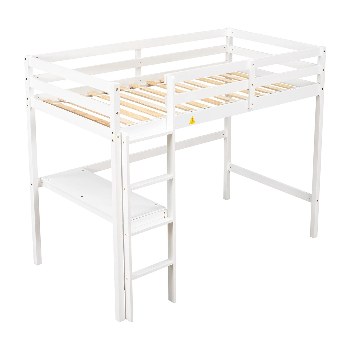 Bellemave Twin Loft Bed with Desk - Stylish Wooden Frame in White for Kids Bellemave