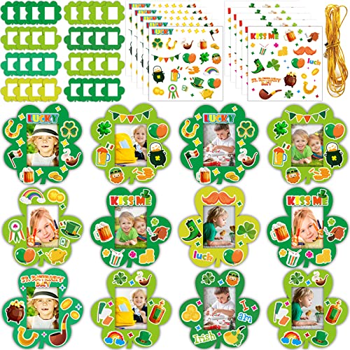 chiazllta 32 Packs St. Patrick's Day Picture Frame Craft Kits for Kids, Ireland DIY Shamrock Craft Holiday Art Favor Home Class Game Activities for