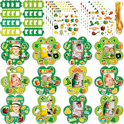 chiazllta 32 Packs St. Patrick's Day Picture Frame Craft Kits for Kids, Ireland DIY Shamrock Craft Holiday Art Favor Home Class Game Activities for