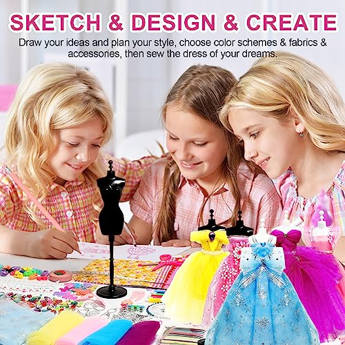 Axirata 600+PCS Fashion Design Kit for Girls Creativity DIY Arts & Crafts Kit for Kids with 4 Mannequins, Fashion Designer Sketchbook, Sewing Kit for - WoodArtSupply