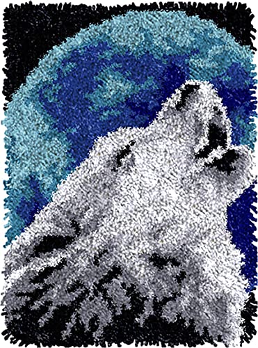 TEZKIM DIY Latch Hook Kits for Adults Beginners Wolf Rug Making Kits with Printed Canvas Doormat Tapestry Kits Needlework Arts Crafts Sewing for Kids TEZKIM