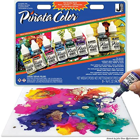 Jacquard Alcohol Ink Set - Pinata Color Exciter Pack - Highly Saturated - Acid-Free - 9 Assorted Colors Half Ounce Jacquard