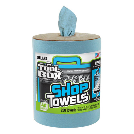 Sellars 55207 Toolbox Shop Towels Dispenser Refill, 12" Length x 10" Width, Blue (6 Rolls of 200 Sheets) Sellars Wipers & Sorbents