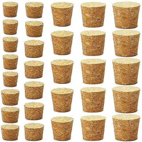 30Pcs Cork Stoppers, Wooden Tapered Wine Bottle Stoppers Replacement Corks, Wooden Tapered Cork Plugs for Wine Beer Bottle Crafts, 6 Sizes Wvapzwr