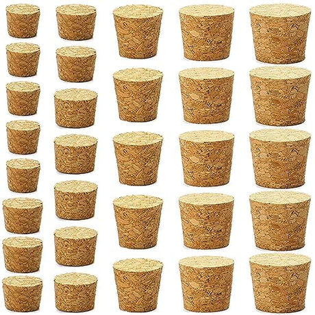 30Pcs Cork Stoppers, Wooden Tapered Wine Bottle Stoppers Replacement Corks, Wooden Tapered Cork Plugs for Wine Beer Bottle Crafts, 6 Sizes Wvapzwr