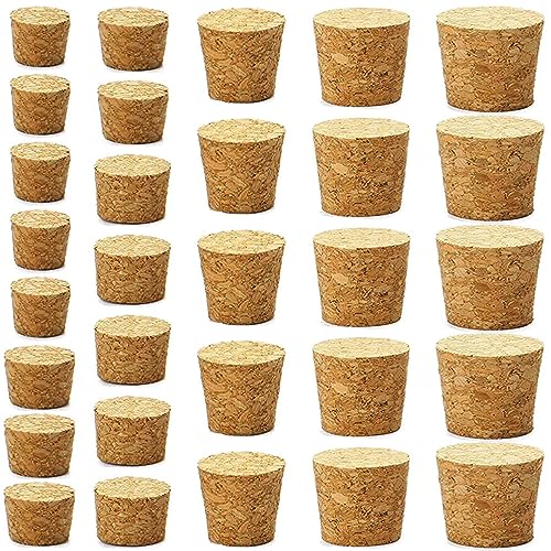 30Pcs Cork Stoppers, Wooden Tapered Wine Bottle Stoppers Replacement Corks, Wooden Tapered Cork Plugs for Wine Beer Bottle Crafts, 6 Sizes - WoodArtSupply