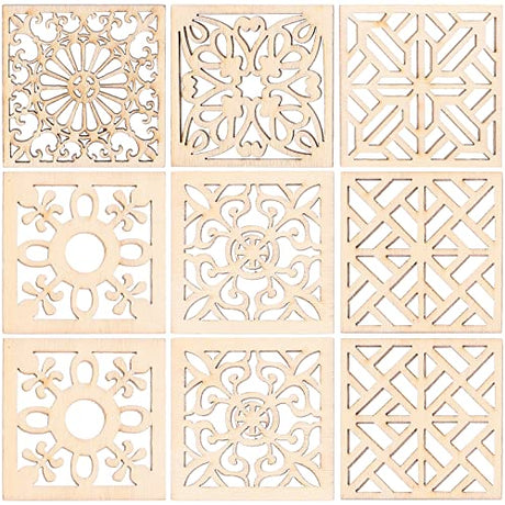 Abaodam 20pcs Unfinished Wooden Pieces Embellishments Boho Flower Wood Cutouts Shapes Wooden Craft Tags with Hemp Rope for DIY Crafts Scrapbooking Abaodam