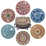 Temlum 6 Pcs Diamond Painting Coasters with Holder, Mandala Diamond Art Coasters Kits for Beginners, Adults, Kids Small Diamond Painting Kit Art Temlum