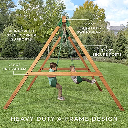 Backyard Discovery Durango All Cedar Classic Swing Set, 2 Pinch Free Belt Swings, Easy Assembly, Durable, Water Resistant, Steel Corner Supports, 2 Backyard Discovery