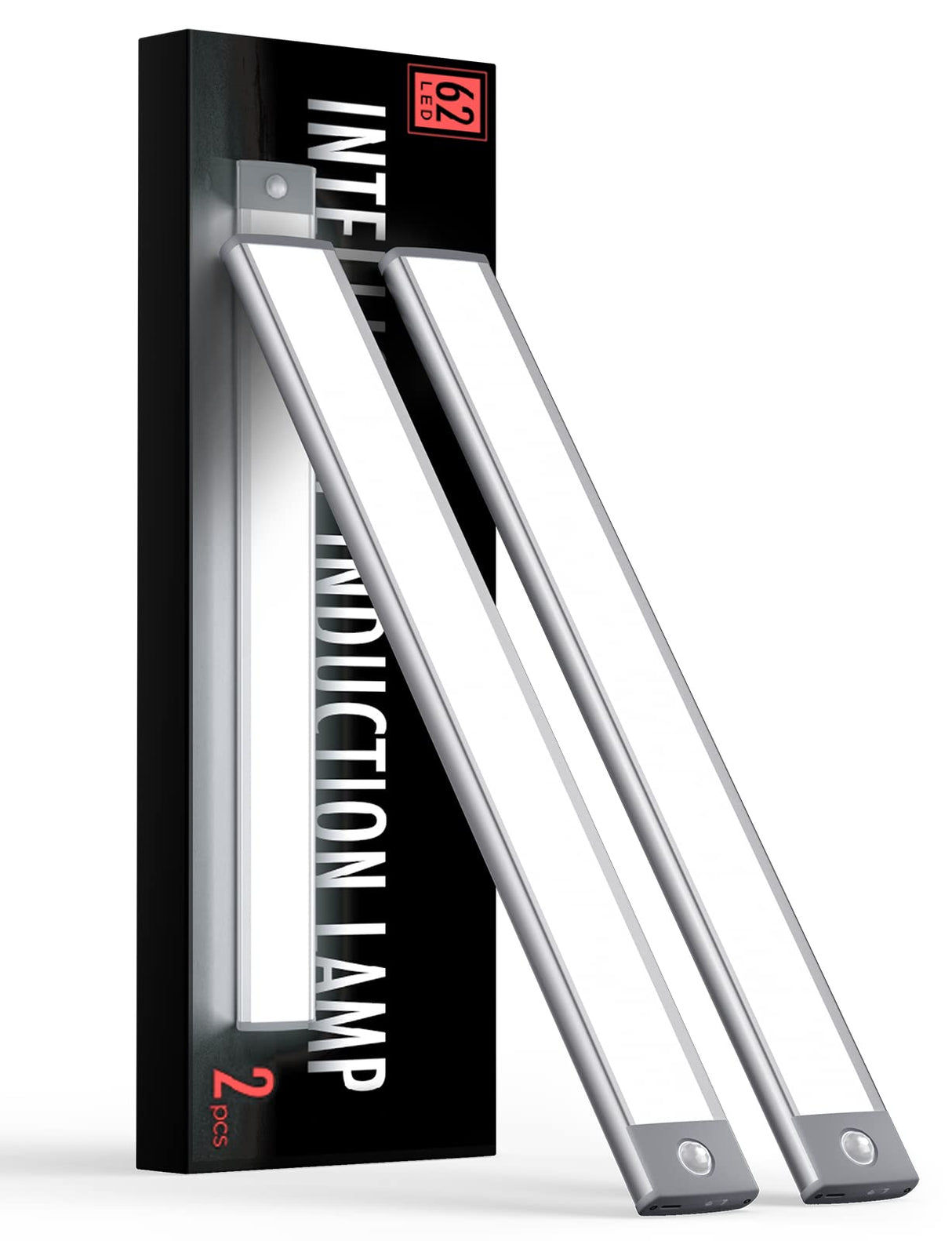 YIGER 2 Packs Under Cabinet Lights, 2000mAh Rechargeable 62 LED White Lighting, Wireless Motion Sensor Light Indoor,4 Modes Night Light, Stick-On YIGER