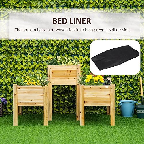 Outsunny Raised Garden Bed Set of 3, Wooden Elevated Planter Box with Legs and Bed Liner, for Backyard and Patio to Grow Vegetables, Herbs, and Outsunny