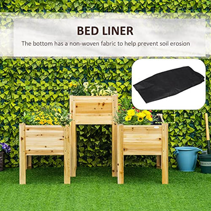 Outsunny Raised Garden Bed Set of 3, Wooden Elevated Planter Box with Legs and Bed Liner, for Backyard and Patio to Grow Vegetables, Herbs, and - WoodArtSupply