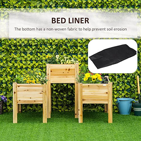 Outsunny Raised Garden Bed Set of 3, Wooden Elevated Planter Box with Legs and Bed Liner, for Backyard and Patio to Grow Vegetables, Herbs, and Outsunny