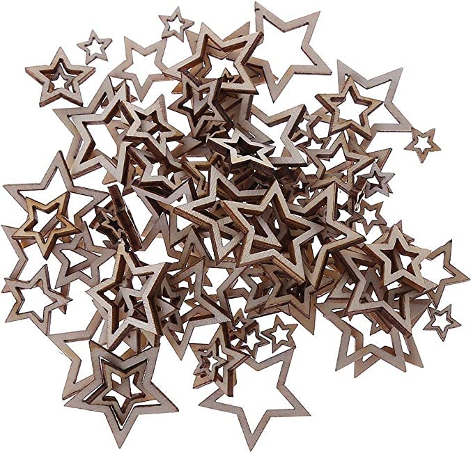 Natural Wood Slices Unfinished Wood 100pcs Cut Wood 1-3cm Mix Wooden Hollow Star Shape Craft Wedding Decor Marsrut