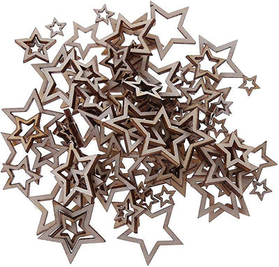 Natural Wood Slices Unfinished Wood 100pcs Cut Wood 1-3cm Mix Wooden Hollow Star Shape Craft Wedding Decor