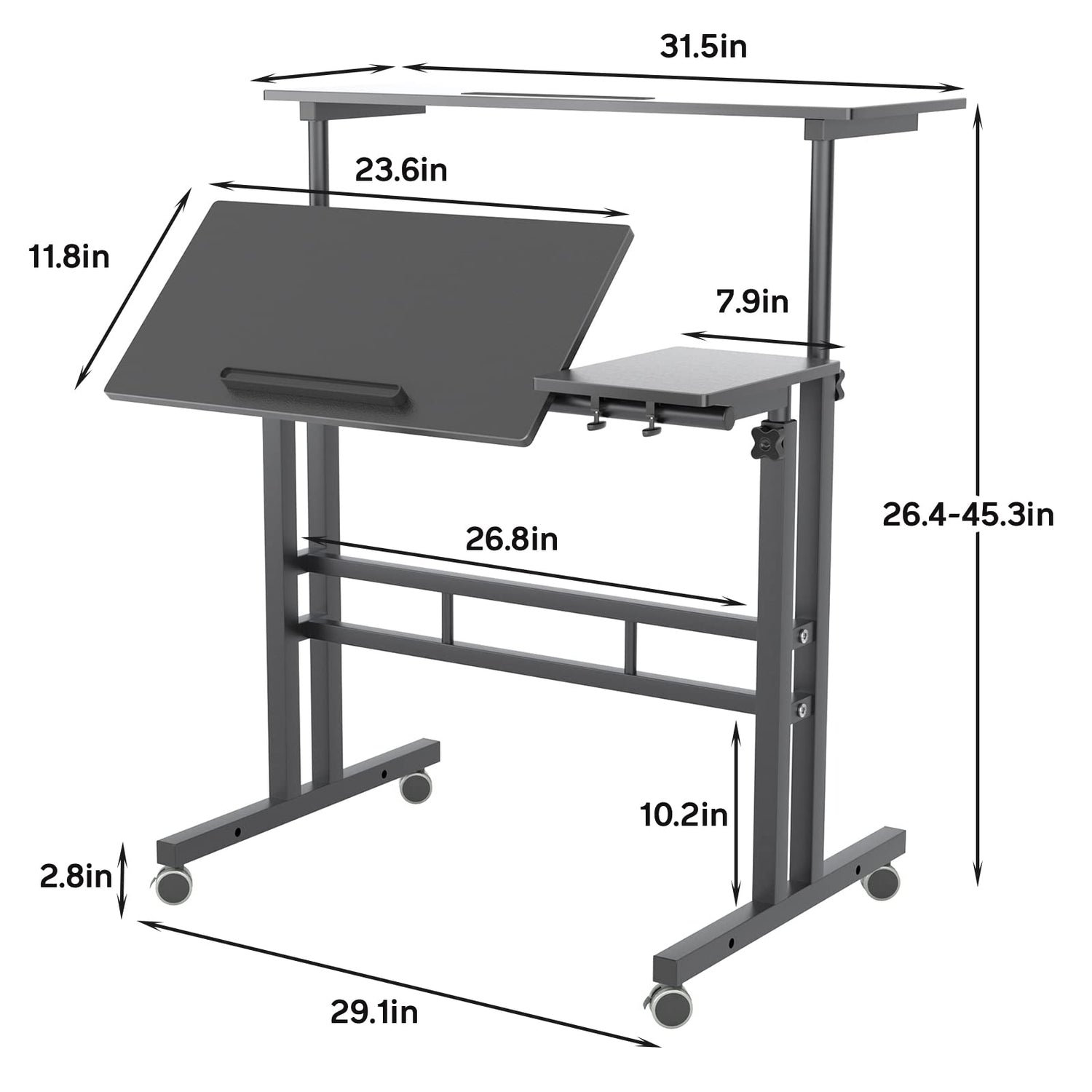 sogesfurniture Height Adjustable Sit Stand Workstation Mobile Standing Desk Home Office Desk with Standing and Seating,Black BHUS-101-2BK sogesfurniture