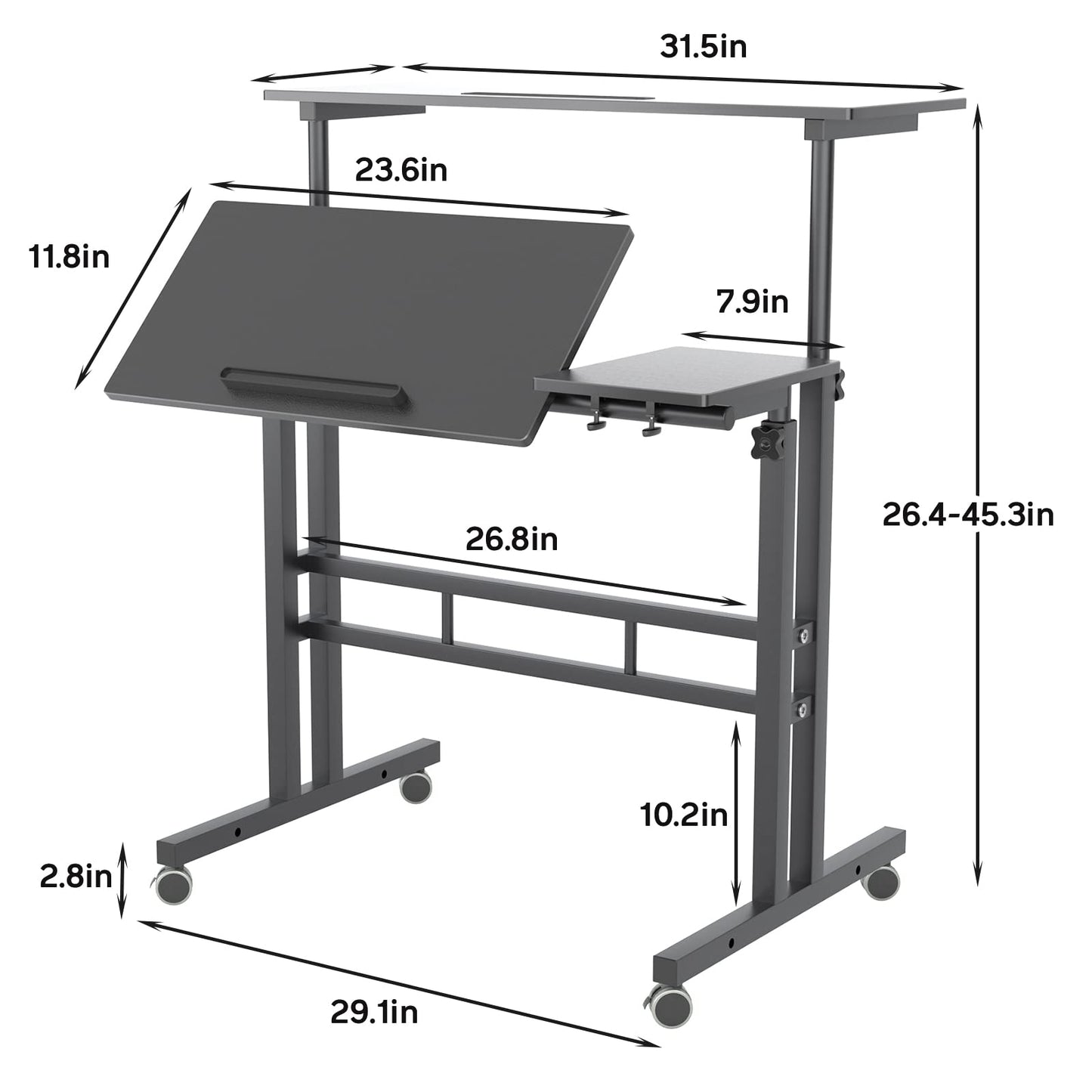sogesfurniture Height Adjustable Sit Stand Workstation Mobile Standing Desk Home Office Desk with Standing and Seating,Black BHUS-101-2BK