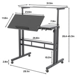 sogesfurniture Height Adjustable Sit Stand Workstation Mobile Standing Desk Home Office Desk with Standing and Seating,Black BHUS-101-2BK sogesfurniture