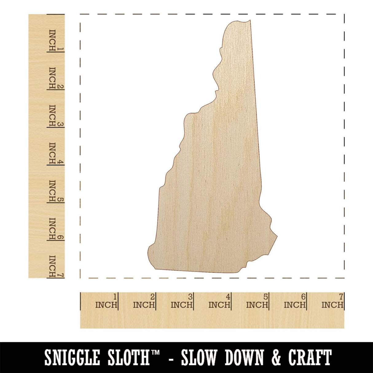 New Hampshire State Silhouette Unfinished Wood Shape Piece Cutout for DIY Craft Projects - 1/4 Inch Thick - 6.25 Inch Size Sniggle Sloth