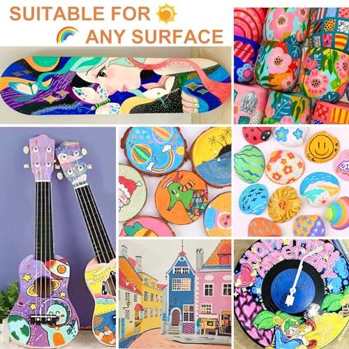 EscriWise 48 Colors Dual Tip Acrylic Paint Pens Set-Permanent Acrylic Paint Markers with Brush and Fine Tip, Water Based Art Paint Pens for Rock EscriWise