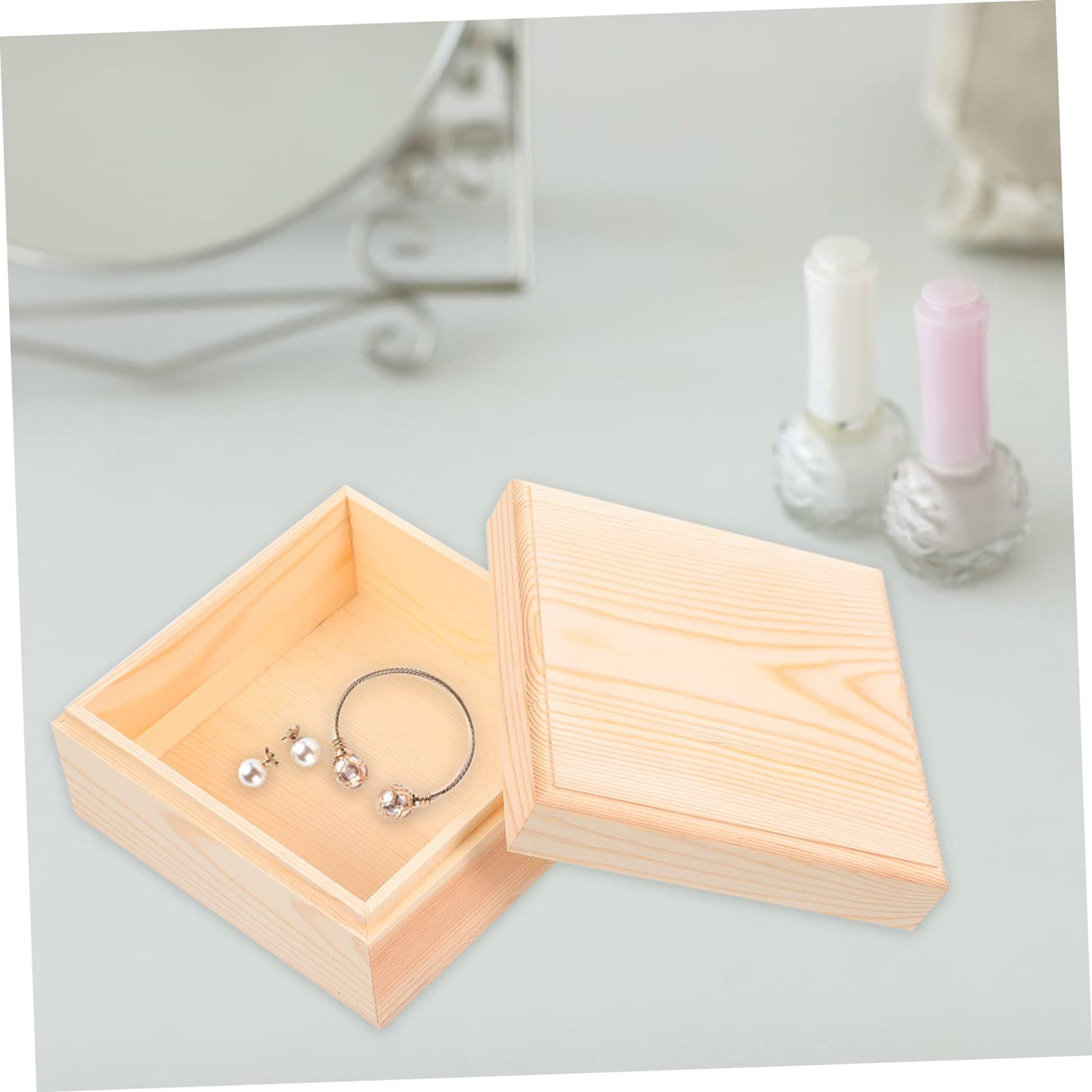 VILLCASE 3 Pcs Wooden Storage Box Desktop Jewelry Organizer Tray Storage Cubes with Lid Chest Treasure Case Unfinished Wood Crate Trinket Storage VILLCASE