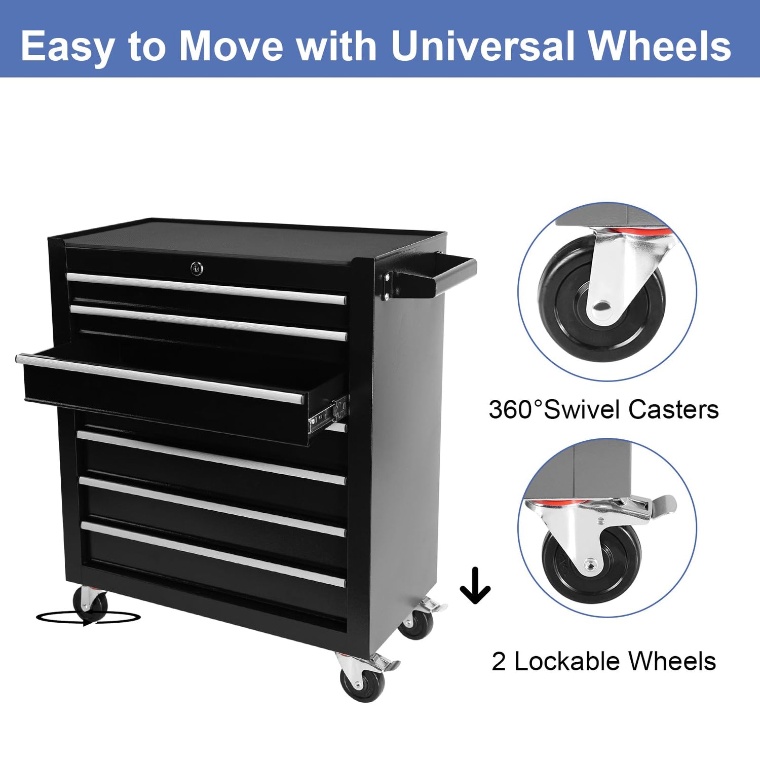7-Drawer Tool Chest with Wheels, Rolling Tool Chest with Drawers, Top Cushion & 7PCS Tray Divider Set, Multifunctional Craftsman Tool Storage Chest Henf