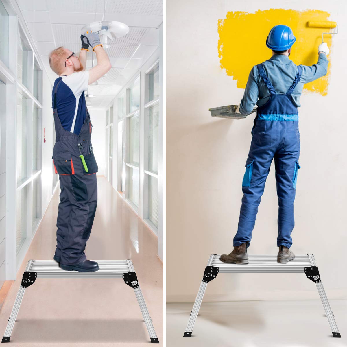 Giantex Work Platform Aluminum Step Ladder Drywall Safe CE Approved of Capacity 330 LBS Heavy Duty Portable Bench Folding Ladders Stool w/Non-Slip Giantex