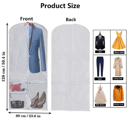 WJWSKI Clear Garment Bags for Hanging Clothes,50 Inch Waterproof Garment Bag for Travel,Clothing Cover Storage Bags with 3 Pockets for - WoodArtSupply