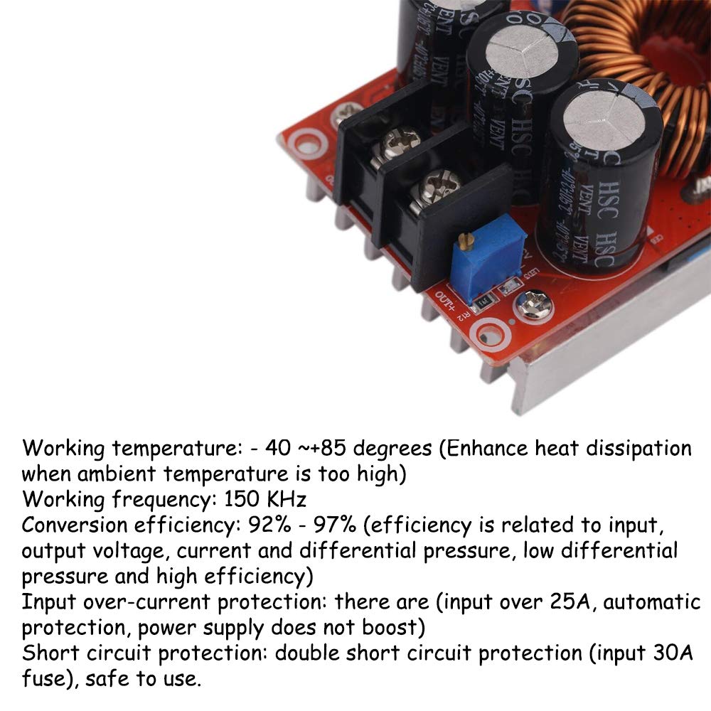 KOOBOOK 1Pcs 1200W 20A DC Car Step-up Power Supply Module Boost Converter Adjustable 10-60V to 12-83V KOOBOOK