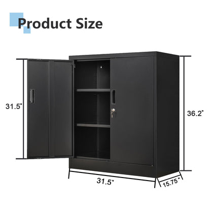 CMY Metal Storage Cabinet, 36" H Locking Storage Cabinet with Adjustable Shelves, Steel Storage Cabinet for Garage, Home, Office, Utility Room-Black - WoodArtSupply