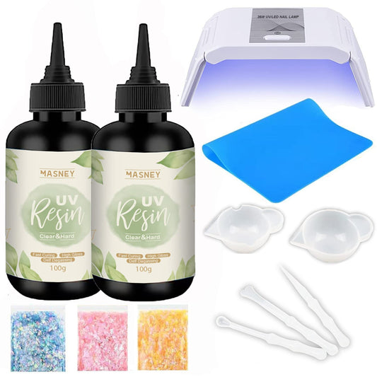 UV Resin, 200g UV Resin Kit with Light 36W for Beginner, Crystal Clear Hard Glue for Jewelry Making DIY Keychains Necklaces Bracelets Earrings