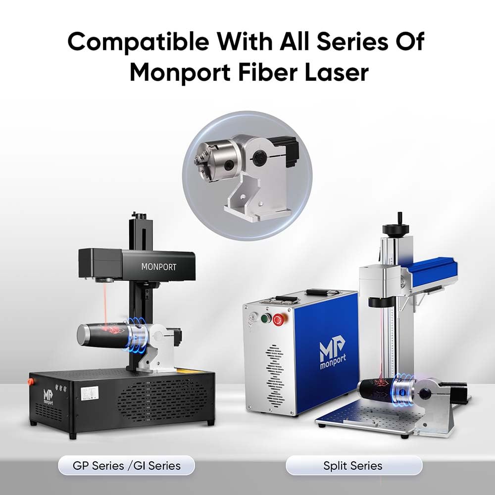 Monport 30W Fiber Laser Engraver with Rotary Axis,Compatible Lightburn Laser with 5.9" x 5.9" Work Area and 30W Laser Source,360° Laser Marking for Monport