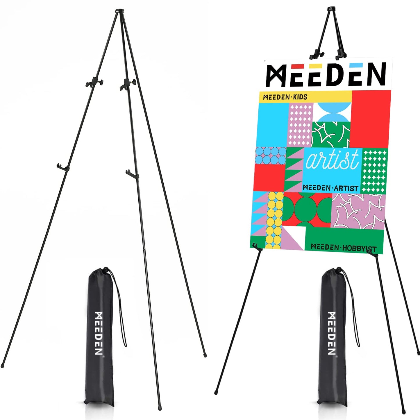 MEEDEN 2-Pack Steel Folding Tripod Display Easel -63'' Tall Adjustable Instant Easel Display Stand with Bag for Signs, Presentations, Posters & Art - WoodArtSupply