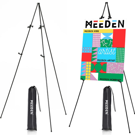 MEEDEN 2-Pack Steel Folding Tripod Display Easel -63'' Tall Adjustable Instant Easel Display Stand with Bag for Signs, Presentations, Posters & Art MEEDEN