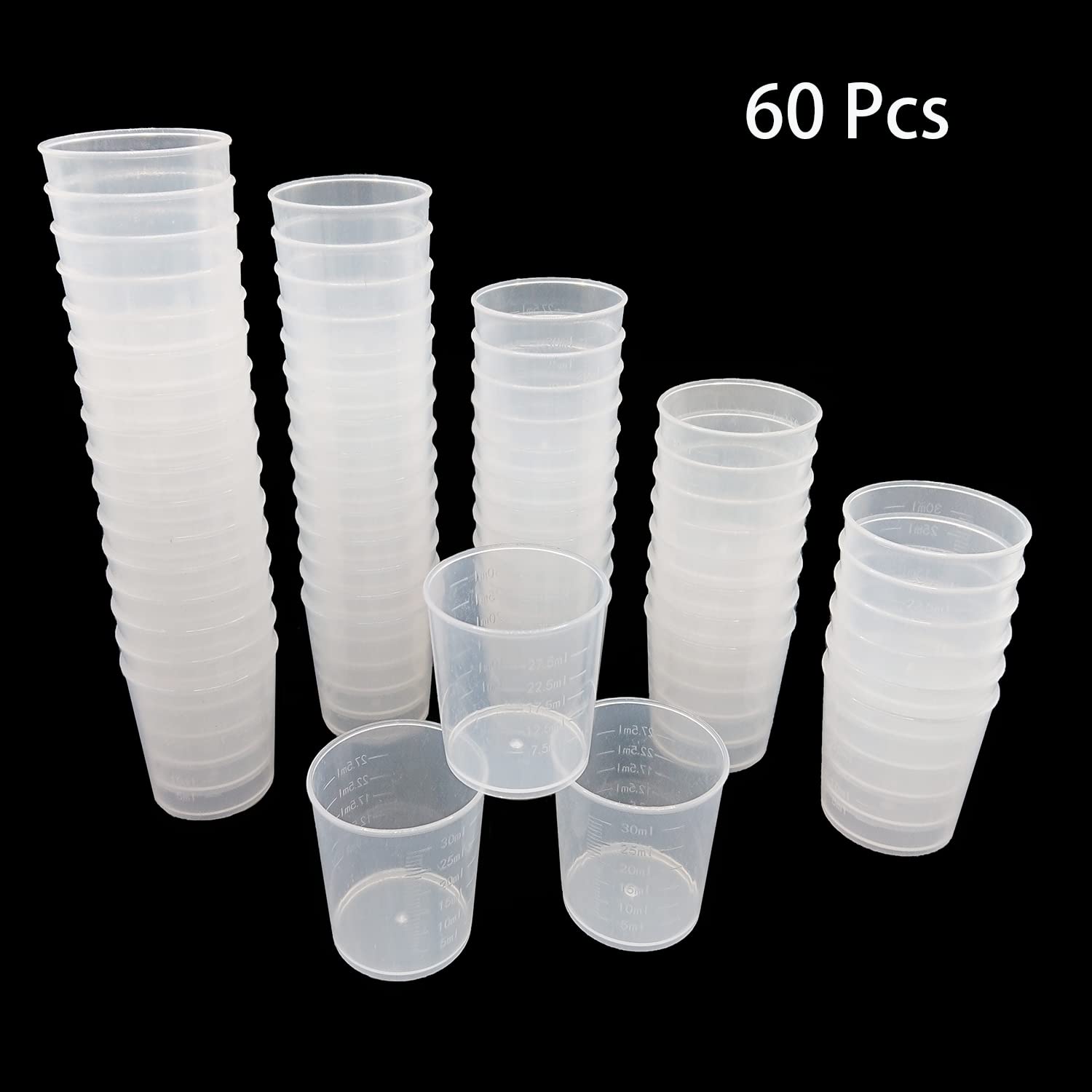 60 Pcs Plastic Graduated Cups 30ml/ 1ounce Transparent Scale Cups Epoxy Mixing Cups, with 50 Pack Wooden Stirring Sticks for Mixing Paint, Stain, - WoodArtSupply