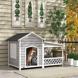 PawHut Wooden Dog House Outdoor with Porch, Cabin Style Raised Dog Shelter with Asphalt Roof, Doors, and Shutter Window, for Medium Large Sized Dog, PawHut
