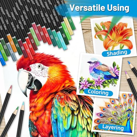 POPYOLA 136 Pack Colored Pencils Set with Portable Gift Case, Art Supplies 120 Colored Pencils, 3-Color Sketch Book, Coloring Book, Sketchbook, POPYOLA