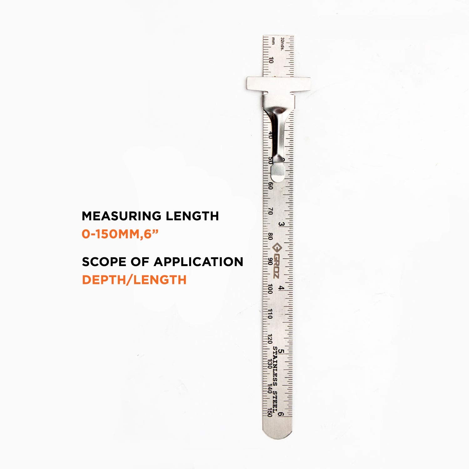 Groz 6-inch Pocket Ruler | Stainless Steel | Imperial & Metric Graduations (01337) Groz