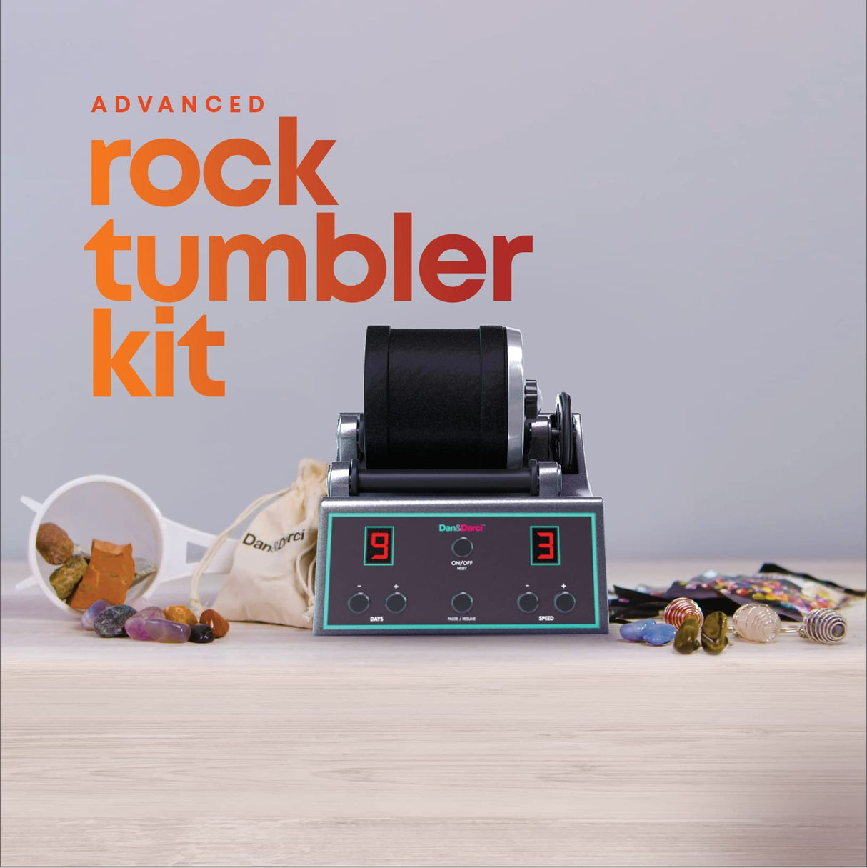 Advanced Professional Rock Tumbler Kit - with Digital 9-Day Polishing Timer & 3 Speed Settings - Turn Rough Rocks into Beautiful Gems : Great Science Dan&Darci