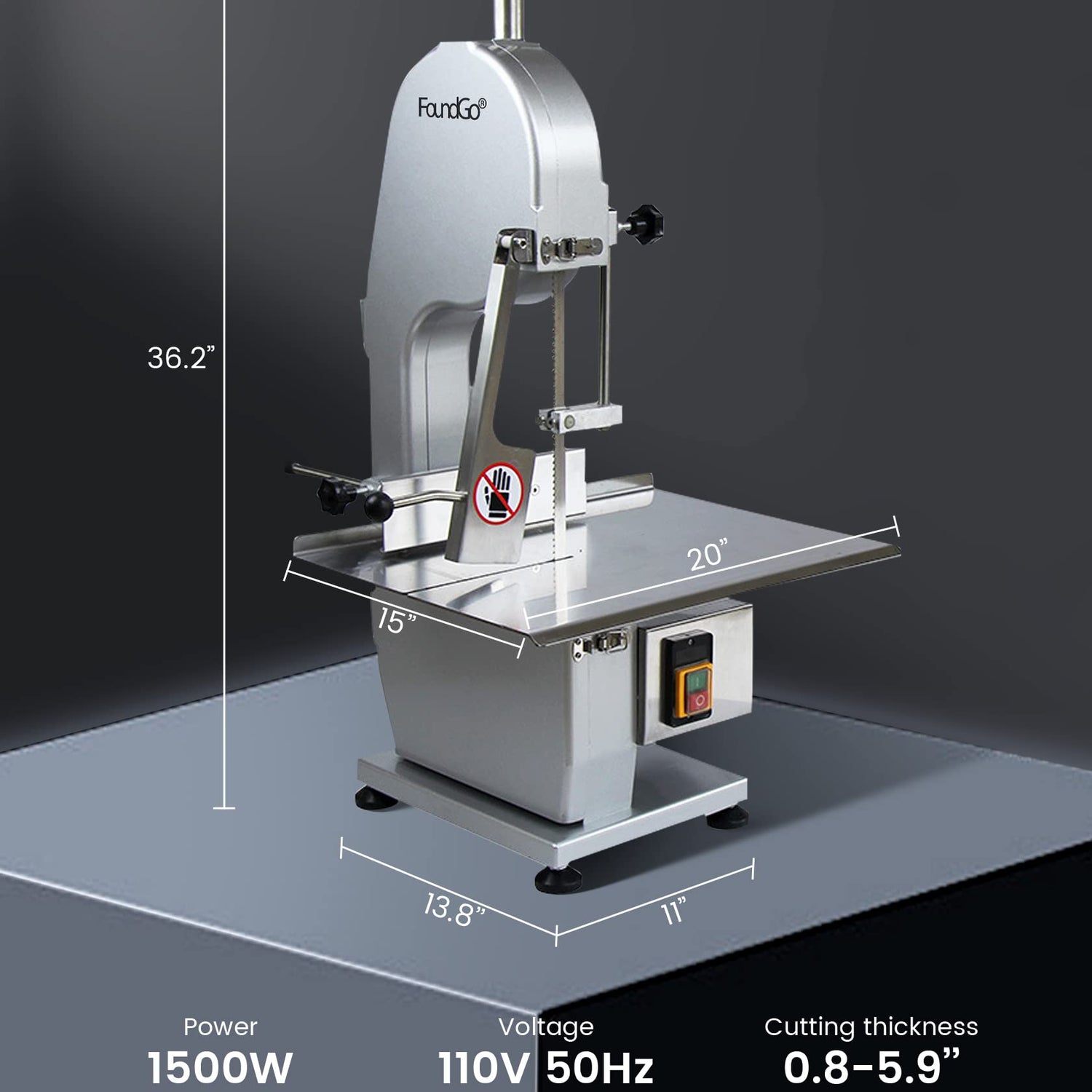 FoundGo 1500W Electric Meat and Bone Saw Bone Cutting Machine,Commercial Bone Sawing Machine for Frozen Meat/Trotter/Ribs/Fish/Meat/Bone etc.,with 6 FoundGo