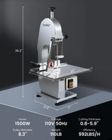 FoundGo 1500W Electric Meat and Bone Saw Bone Cutting Machine,Commercial Bone Sawing Machine for Frozen Meat/Trotter/Ribs/Fish/Meat/Bone etc.,with 6 FoundGo